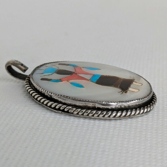 Native American Zuni by Jays Mother Of Pearl Inlay Pendant Dancing Kachina 925 - Picture 5 of 5